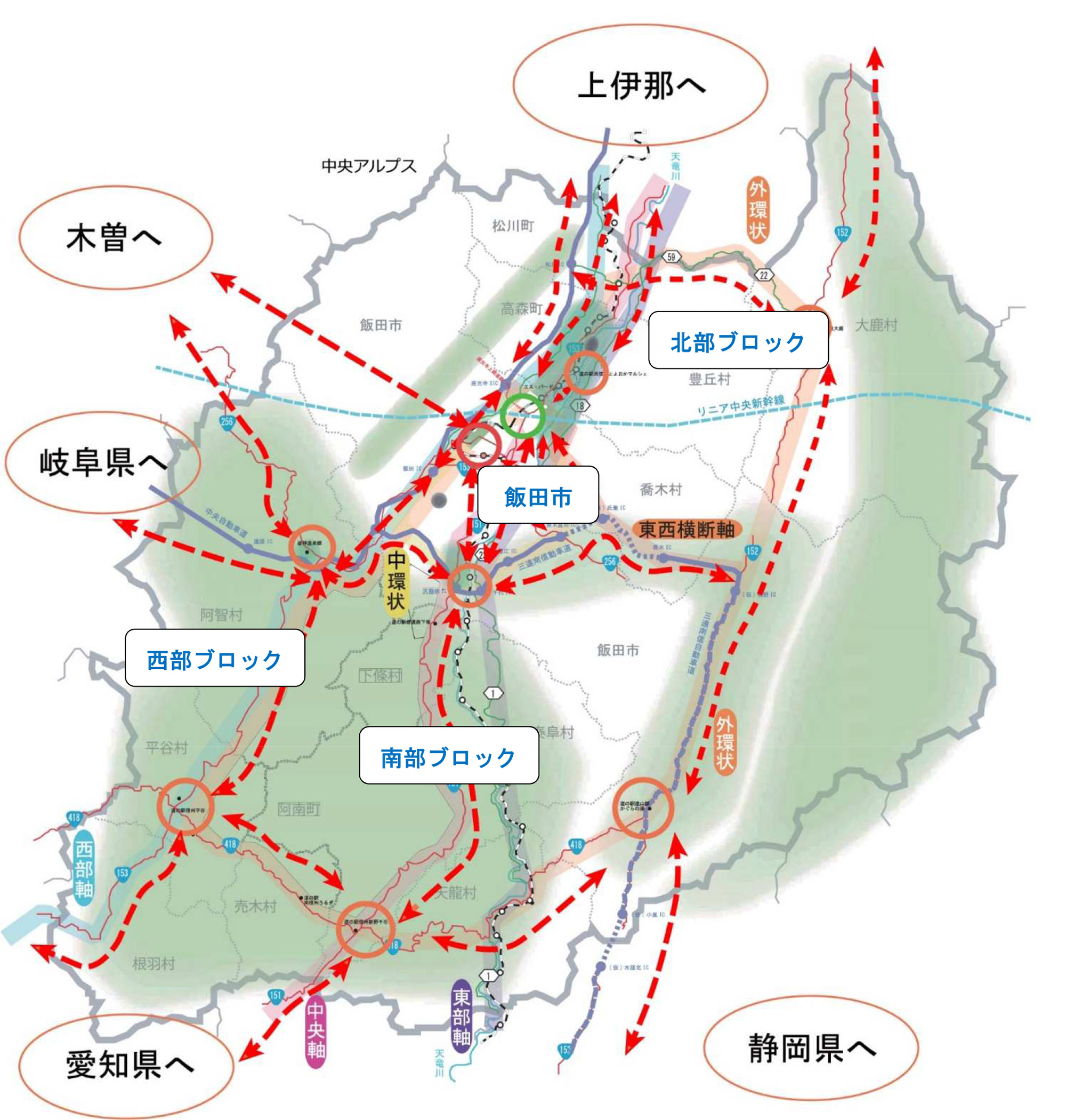 リニア中央新幹線、三遠南信自動車道開通後の地域間交流のイメージ